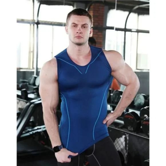 New 𝅺Men's Compression Shirt Slimming Body Shaper Blue1 - Picture 5 of 7